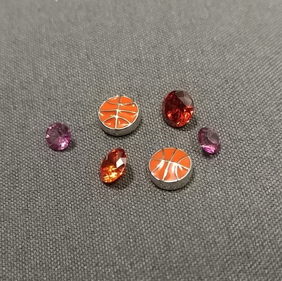 6pc Origami Owl Basketball Charms with Orange & Pink Crystals Sports Set - Picture 5 of 10